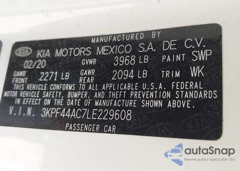 2020 Kia Forte Gt from USA, damaged, VIN 3KPF44AC7LE229608